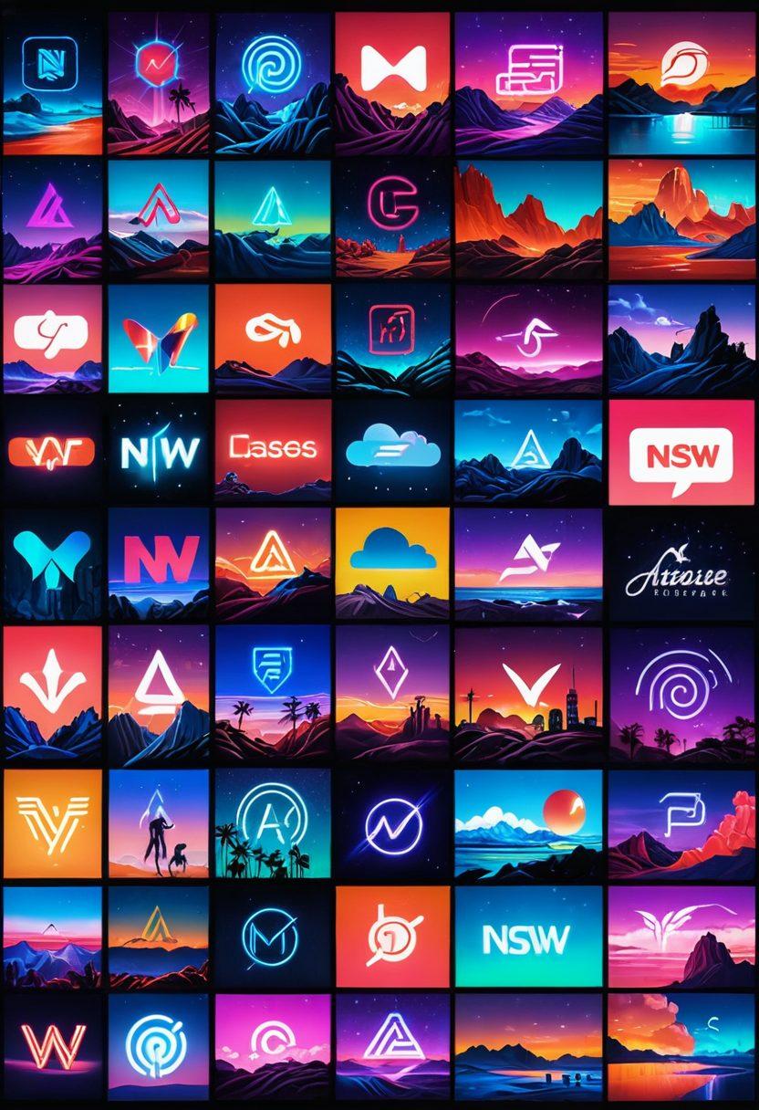A visually alluring collage featuring the logos and interfaces of various NSFW video platforms, subtly integrated into a captivating landscape of neon lights and silhouettes, suggesting intimacy and exploration. The background should include hints of adult themes without being explicit, such as abstract shapes and playful elements. The overall tone should be vibrant and engaging, inviting curiosity about the content within. super-realistic. vibrant colors. neon lights.